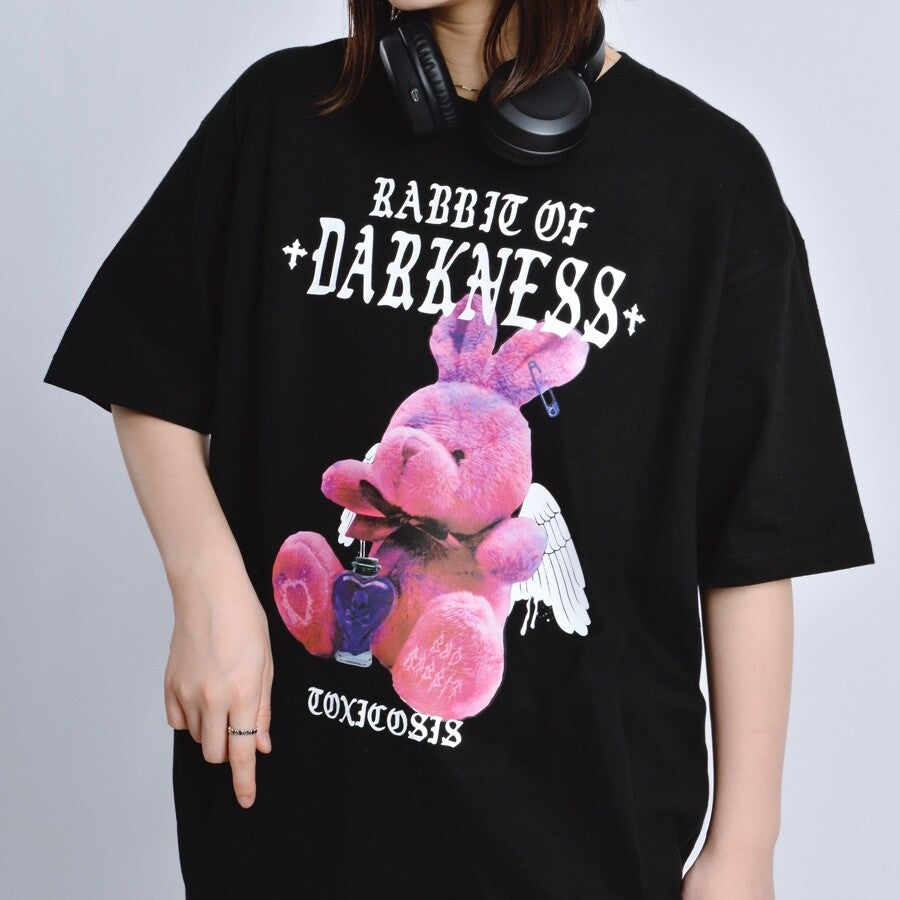 アニマルプリントTシャツ RABBIT BLACK PINK