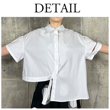 RooM404 スリーブカット フロントヘムラウンド アシンメトリーシャツブラウス WHITE