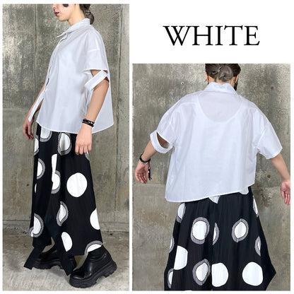 RooM404 スリーブカット フロントヘムラウンド アシンメトリーシャツブラウス WHITE