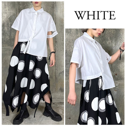 RooM404 スリーブカット フロントヘムラウンド アシンメトリーシャツブラウス WHITE