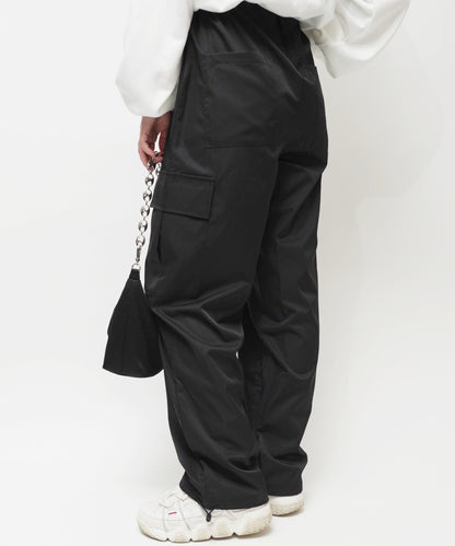 Plain polyester twill cargo pants BLACK