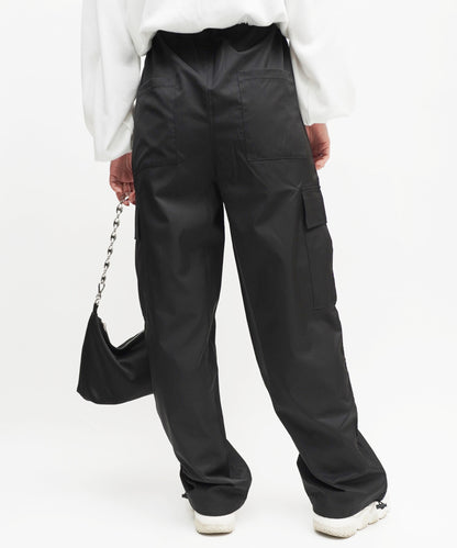 Plain polyester twill cargo pants BLACK