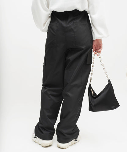 Plain polyester twill cargo pants BLACK