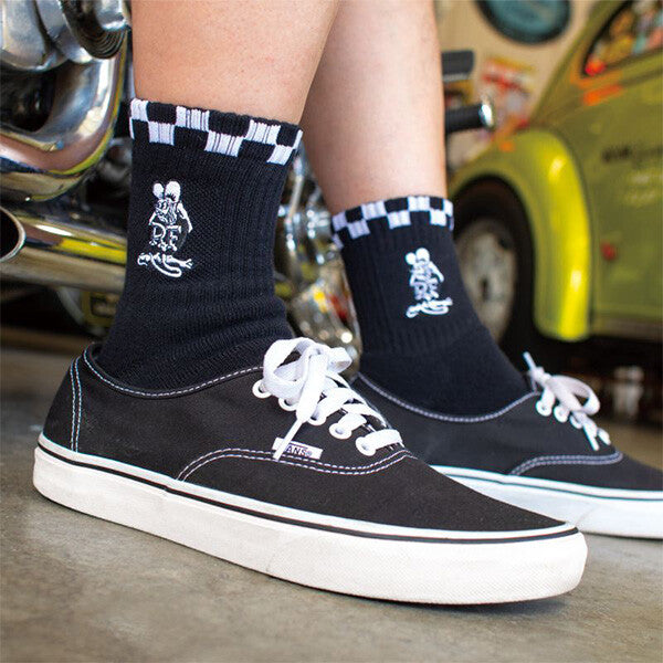 RAT FINK  刺繍 ショートソックス BLACK WHITE
