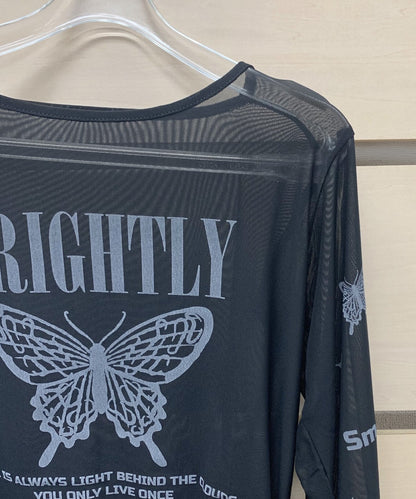Butterfly Tulle See-through Pullover Top BLACK