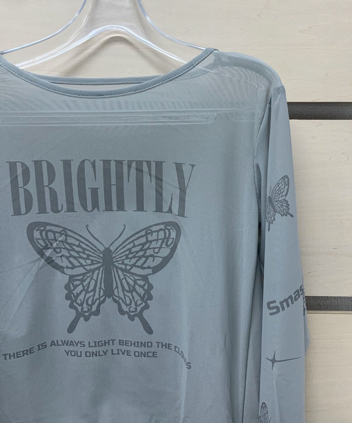 Butterfly Tulle See-Through Pullover Top GRAY