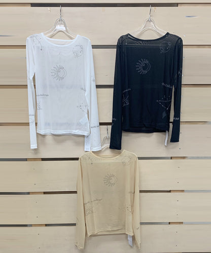 タトゥー柄 チュールシースルー プルオーバー トップス BLACK