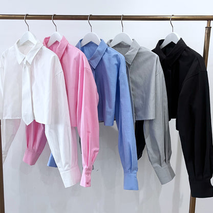 ブロードネクタイ付きショート丈シャツ BLACK