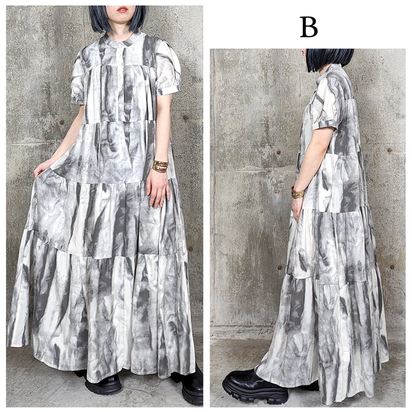 RooM404 Mode Print Long Shirt Dress Gray Marble