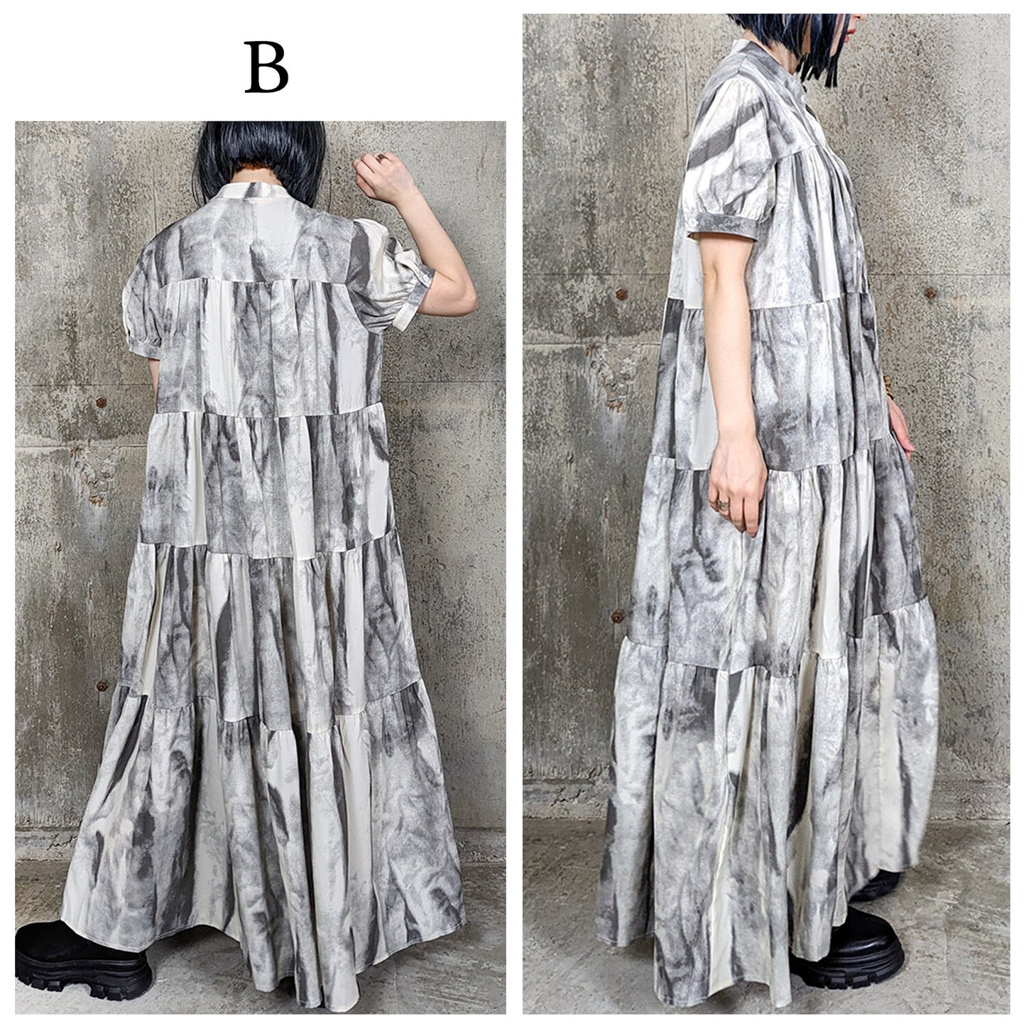 RooM404 Mode Print Long Shirt Dress Gray Marble