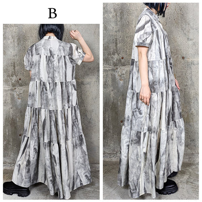 RooM404  モード  プリント ロングシャツワンピース Dark Marble