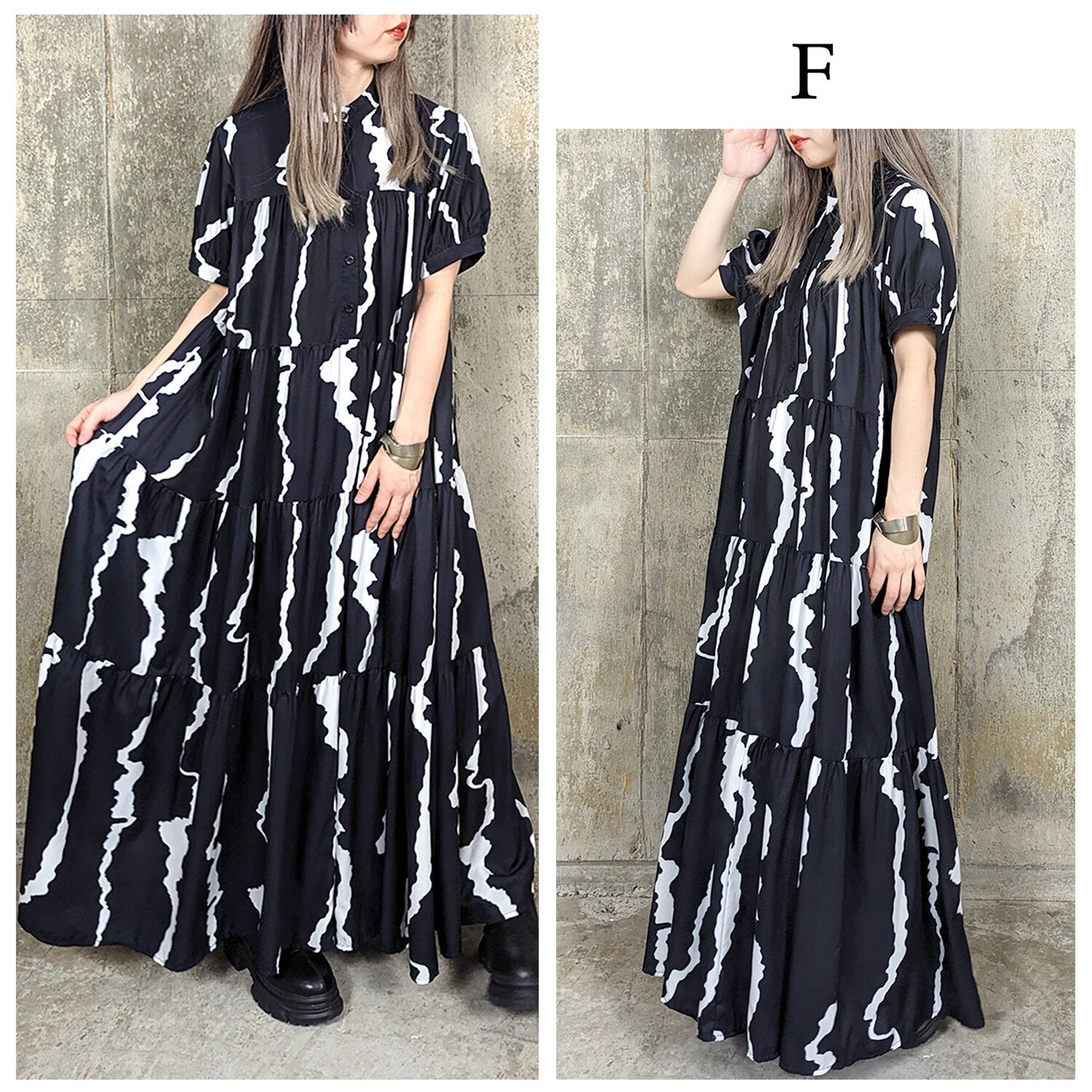 RooM404 Mode Print Long Shirt Dress Crack Black