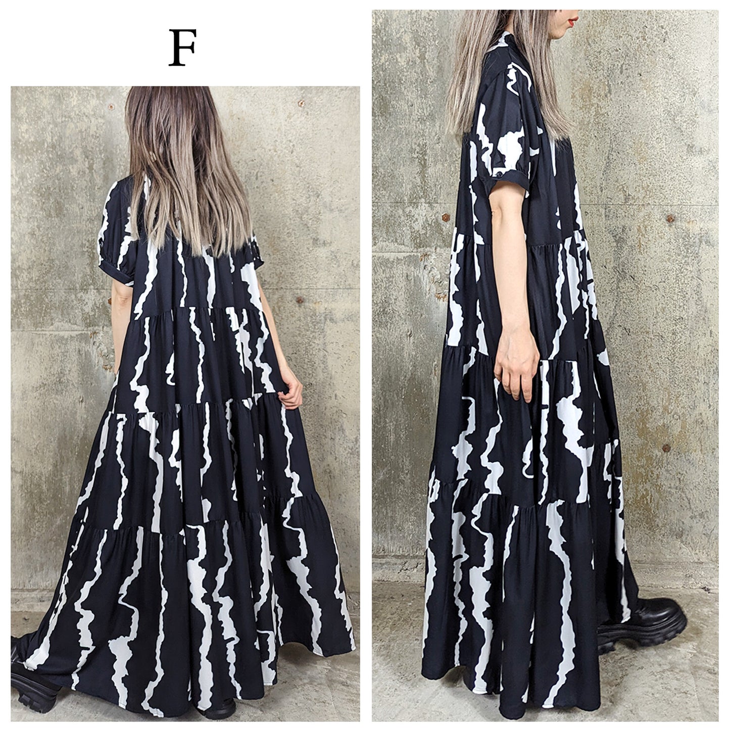 RooM404 Mode Print Long Shirt Dress Crack Black