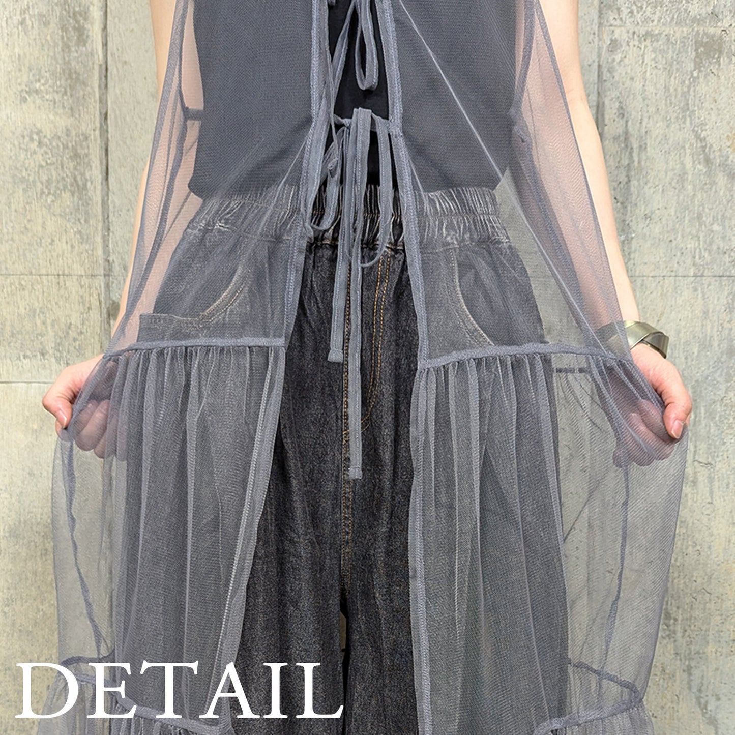 RooM404 Sheer Tulle Long Vest Dress GRAY