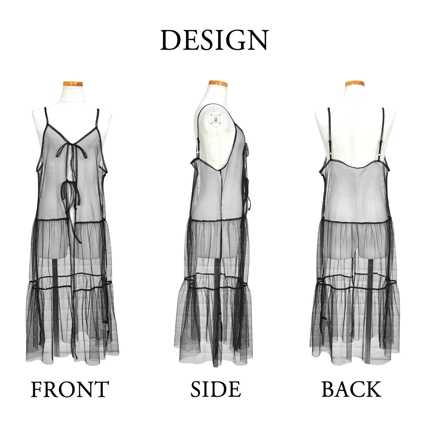 RooM404 Sheer Tulle Long Vest Dress GRAY