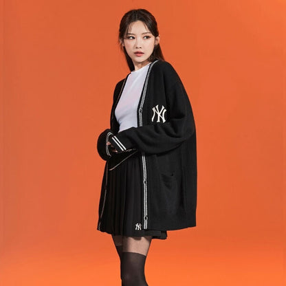 MLB Korea ユニセックス ロゴ ライン Vネック カーディガン BLACK