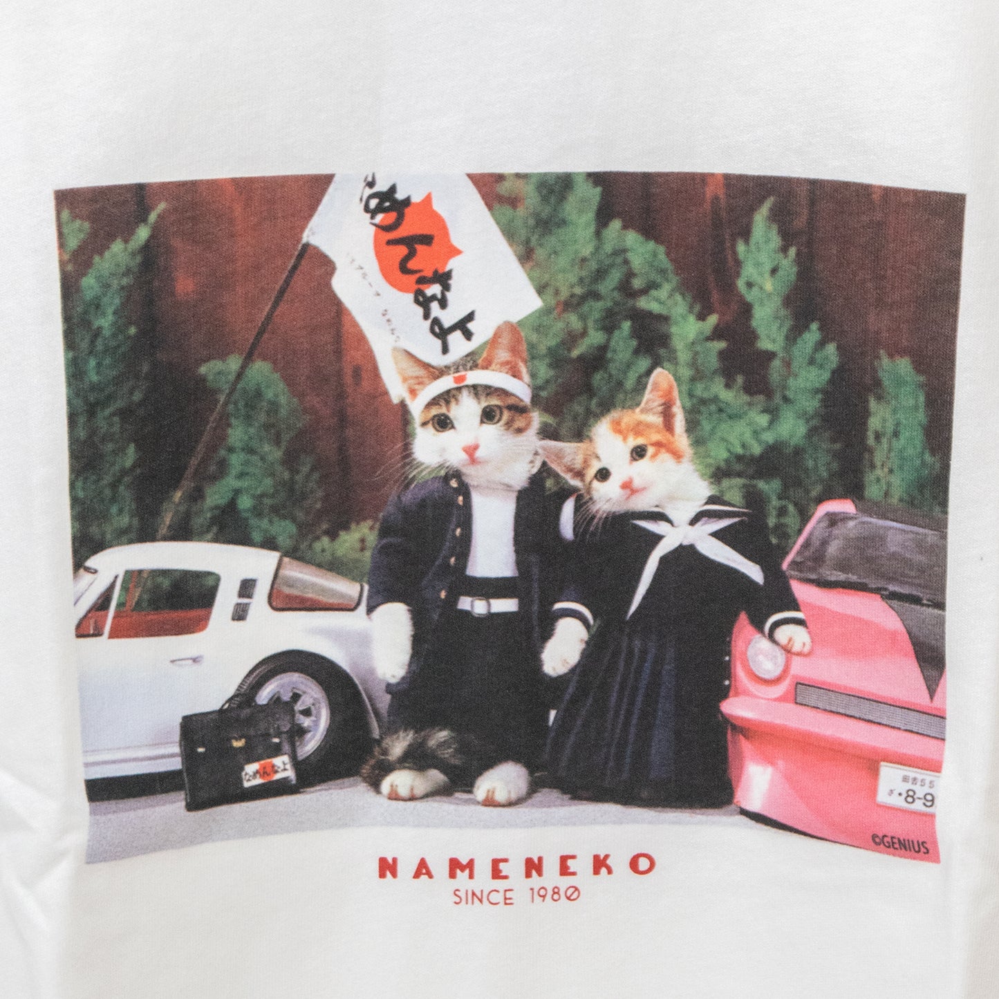 Nameneko Photo Print Short Sleeve T-Shirt WHITE