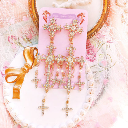 Purple Cream キラキラストーンクロスピアス P514