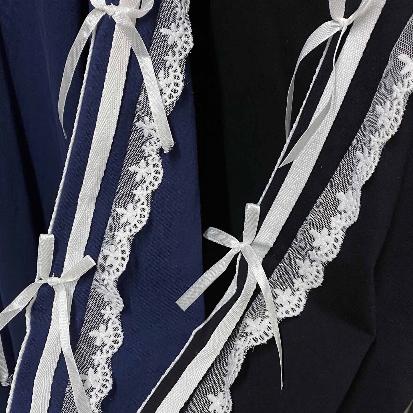 サイドダブルライン レース付き バレエコア ロンT NAVY