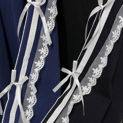 サイドダブルライン レース付き バレエコア ロンT NAVY