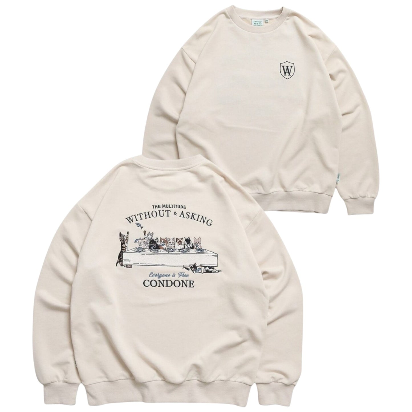 POWER TO THE PEOPLE ディナー猫刺繍スウェット IVORY