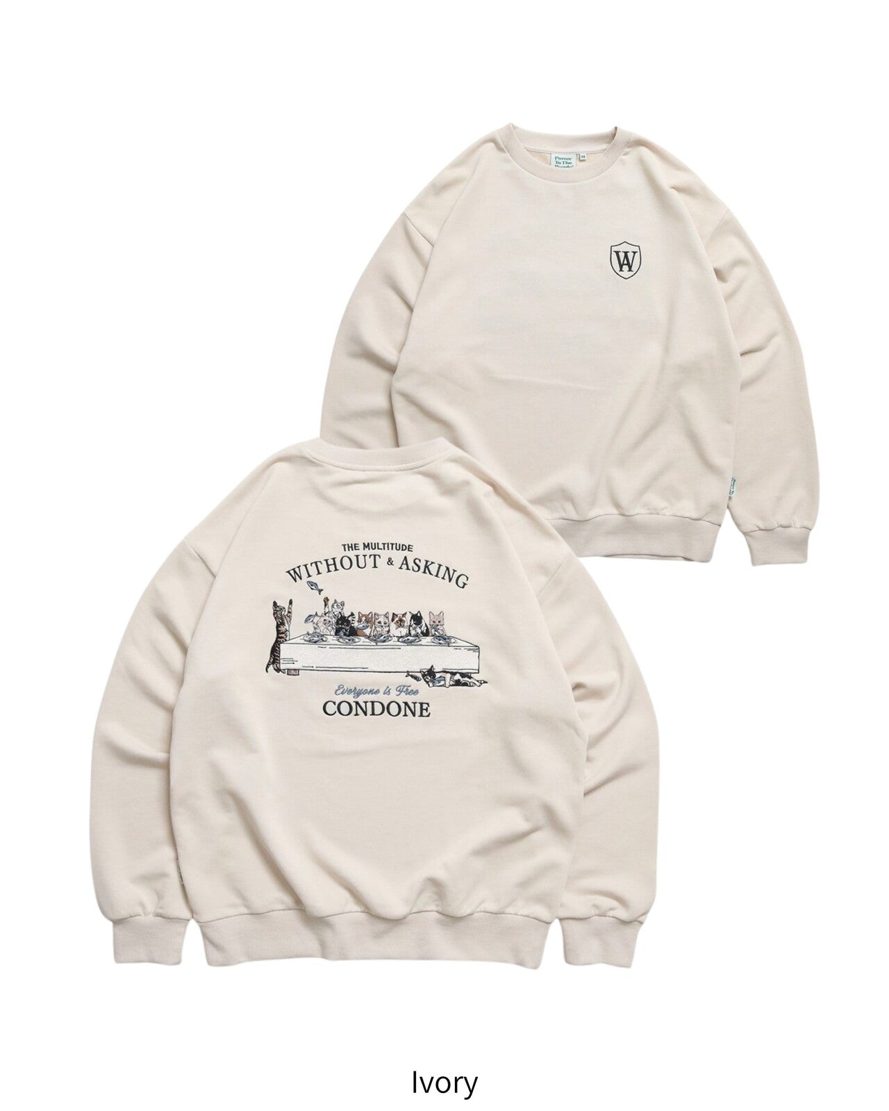 POWER TO THE PEOPLE ディナー猫刺繍スウェット IVORY