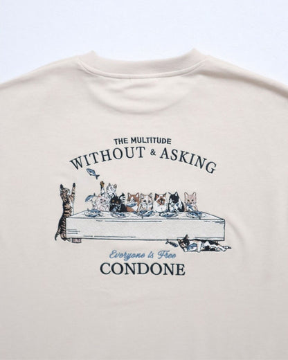 POWER TO THE PEOPLE ディナー猫刺繍スウェット IVORY