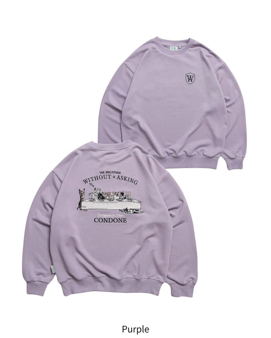 POWER TO THE PEOPLE ディナー猫刺繍スウェット PURPLE