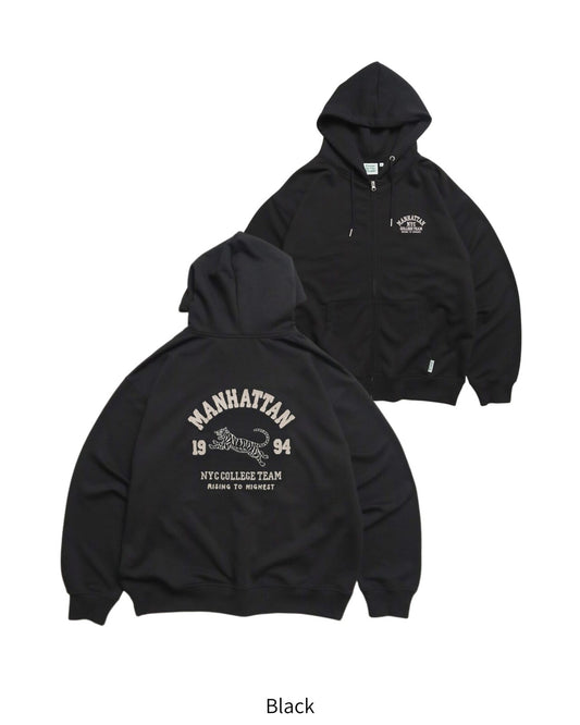 POWER TO THE PEOPLE カレッジロゴ虎ジップパーカー BLACK