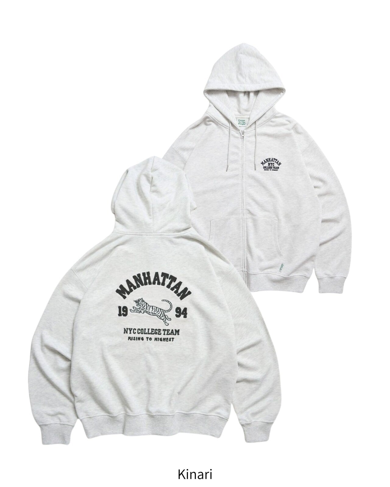 POWER TO THE PEOPLE カレッジロゴ虎ジップパーカー KINARI