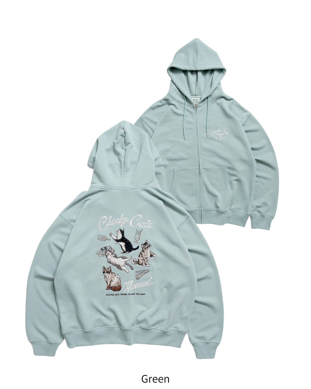 POWER TO THE PEOPLE チル猫ジップパーカー GREEN