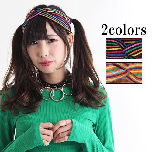 【会員限定0円】Colorful Border ヘアバンド Black Mix