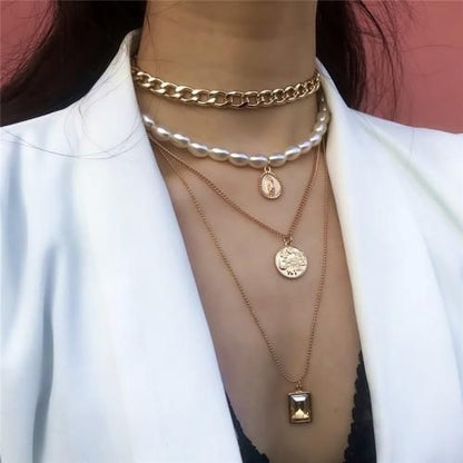 【会員限定0円】Medal Pearl  4 Line ネックレス Yellow Pearl