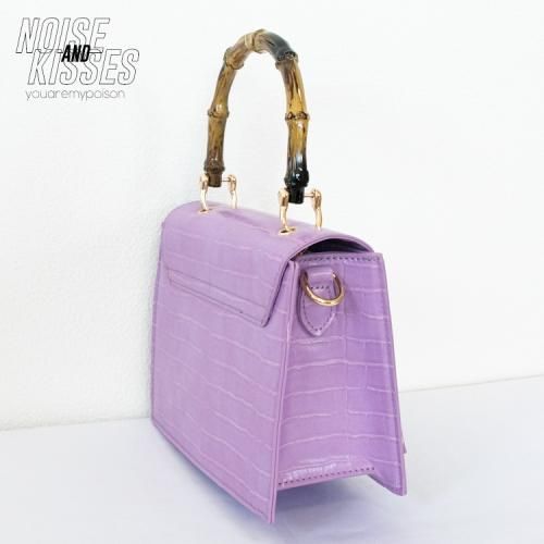 バンブー風クロコ 2WAYハンドバッグ LAVENDER ラベンダー 紫