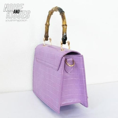 バンブー風クロコ 2WAYハンドバッグ LAVENDER ラベンダー 紫