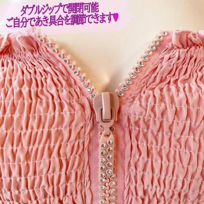 オフショル 半袖 ZIPトップス WHITE