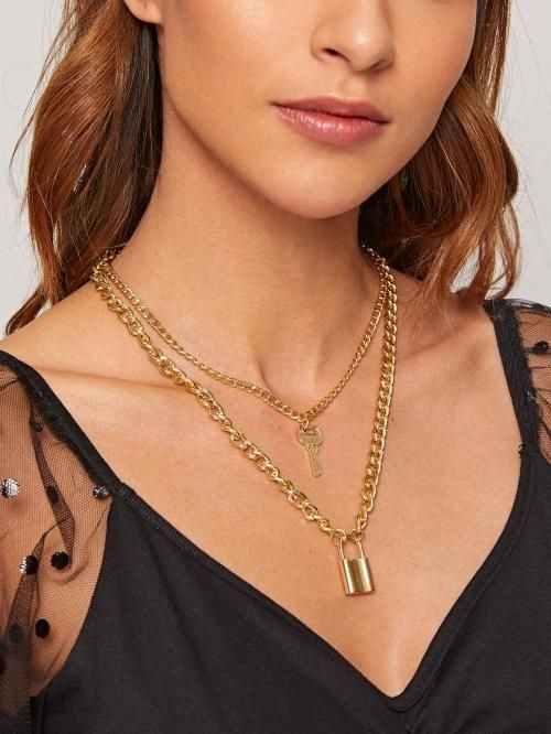 【会員限定0円】Lock & Key Charm Layered Chain ネックレス GOLD
