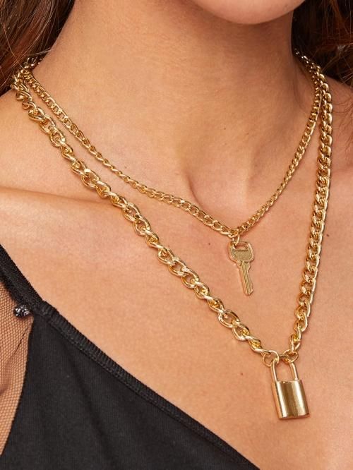 【会員限定0円】Lock & Key Charm Layered Chain ネックレス GOLD