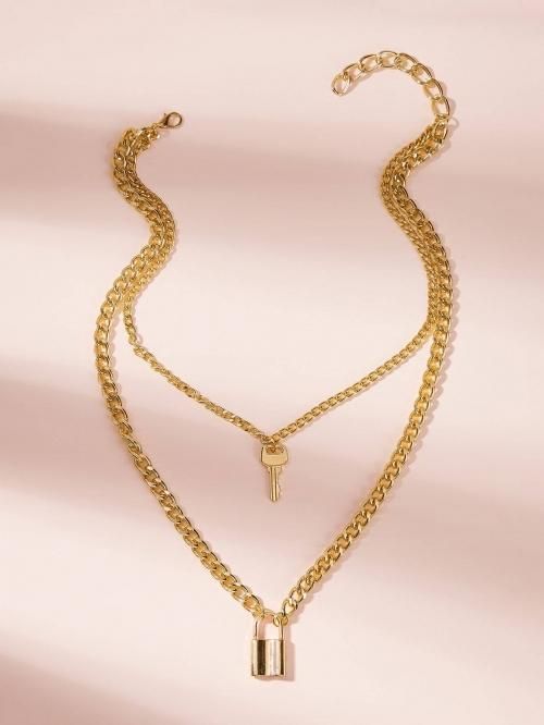【会員限定0円】Lock & Key Charm Layered Chain ネックレス GOLD