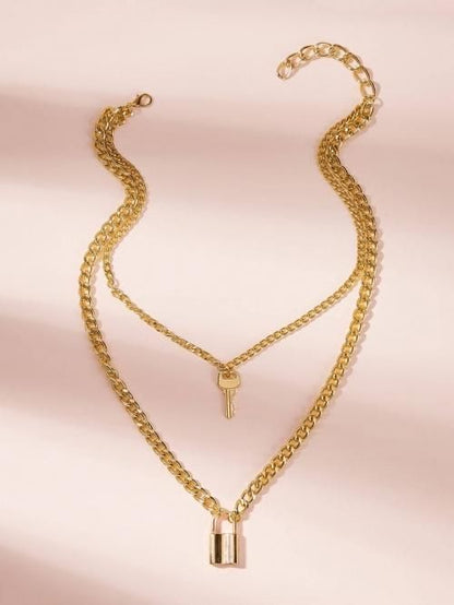 【会員限定0円】Lock & Key Charm Layered Chain ネックレス GOLD