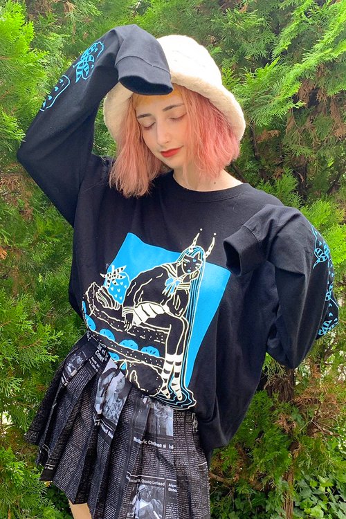 TRACY x NOIKISU ショートケーキガール L/S T-shirt BLACK