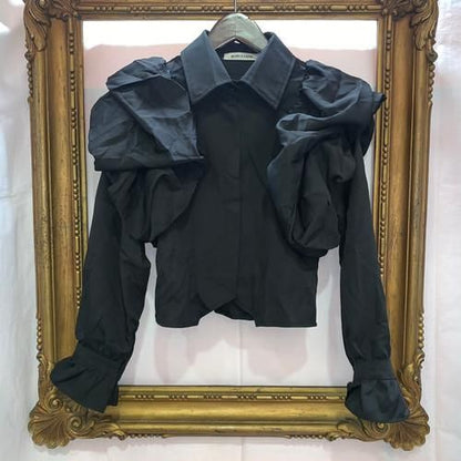 ボリューム長袖ブラウス BLACK