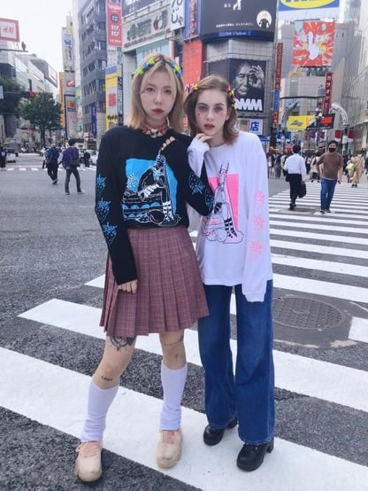TRACY x NOIKISU ショートケーキガール L/S T-shirt BLACK