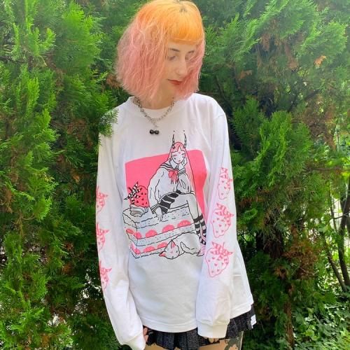 TRACY x NOIKISU ショートケーキガール L/S T-shirt WHITE