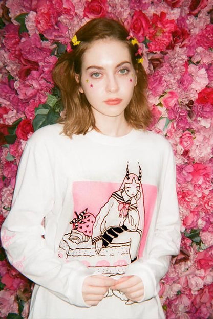 TRACY x NOIKISU ショートケーキガール L/S T-shirt WHITE