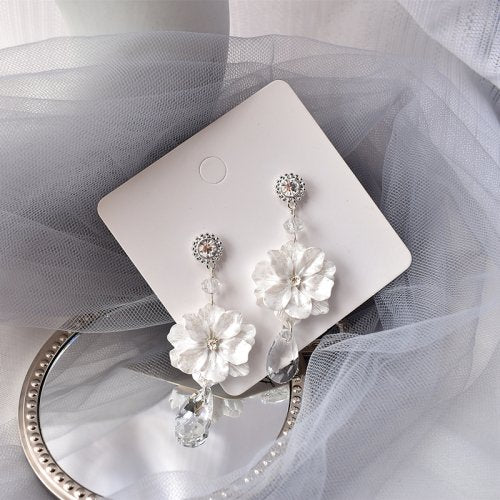 White Flower Drop Earrings