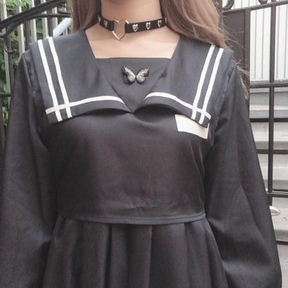 蝶々ワッペンセーラーワンピース BLACK