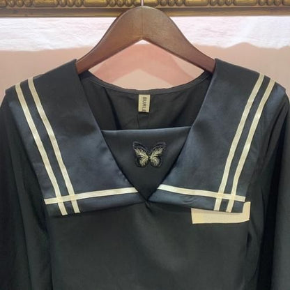 蝶々ワッペンセーラーワンピース BLACK