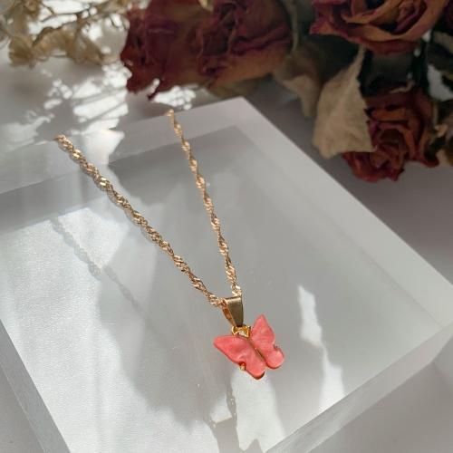 【会員限定0円】蝶々ポイントネックレス PINK