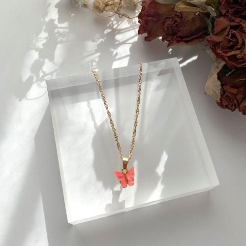 【会員限定0円】蝶々ポイントネックレス PINK